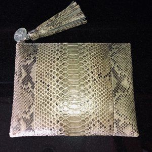 SAGE GREEN PYTHON CLUTCH WITH TASSEL AND MEDALLION